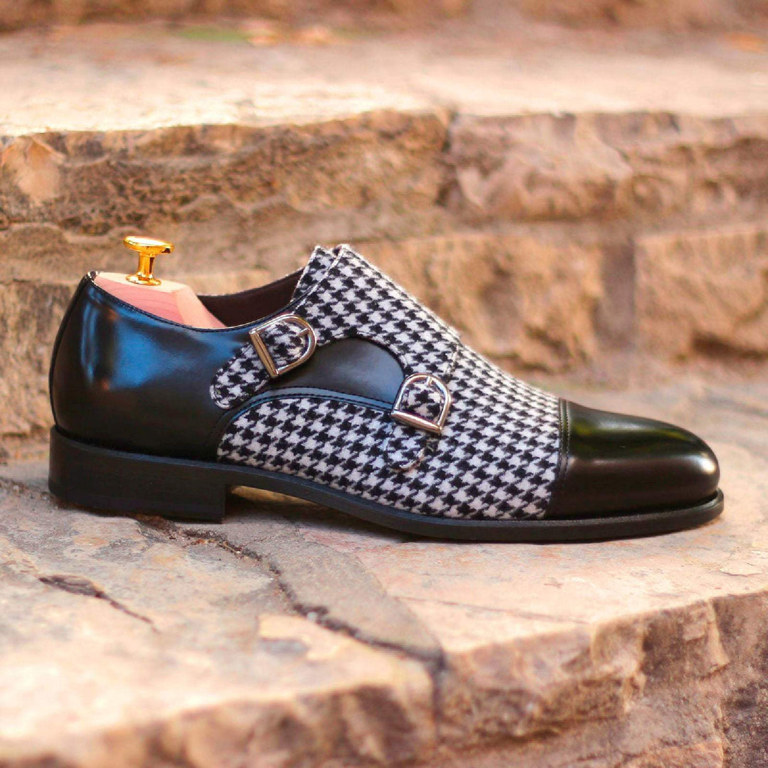 Men's Double Monk Shoes Leather Black 1491 1- MERRIMIUM--GID-1365-1491