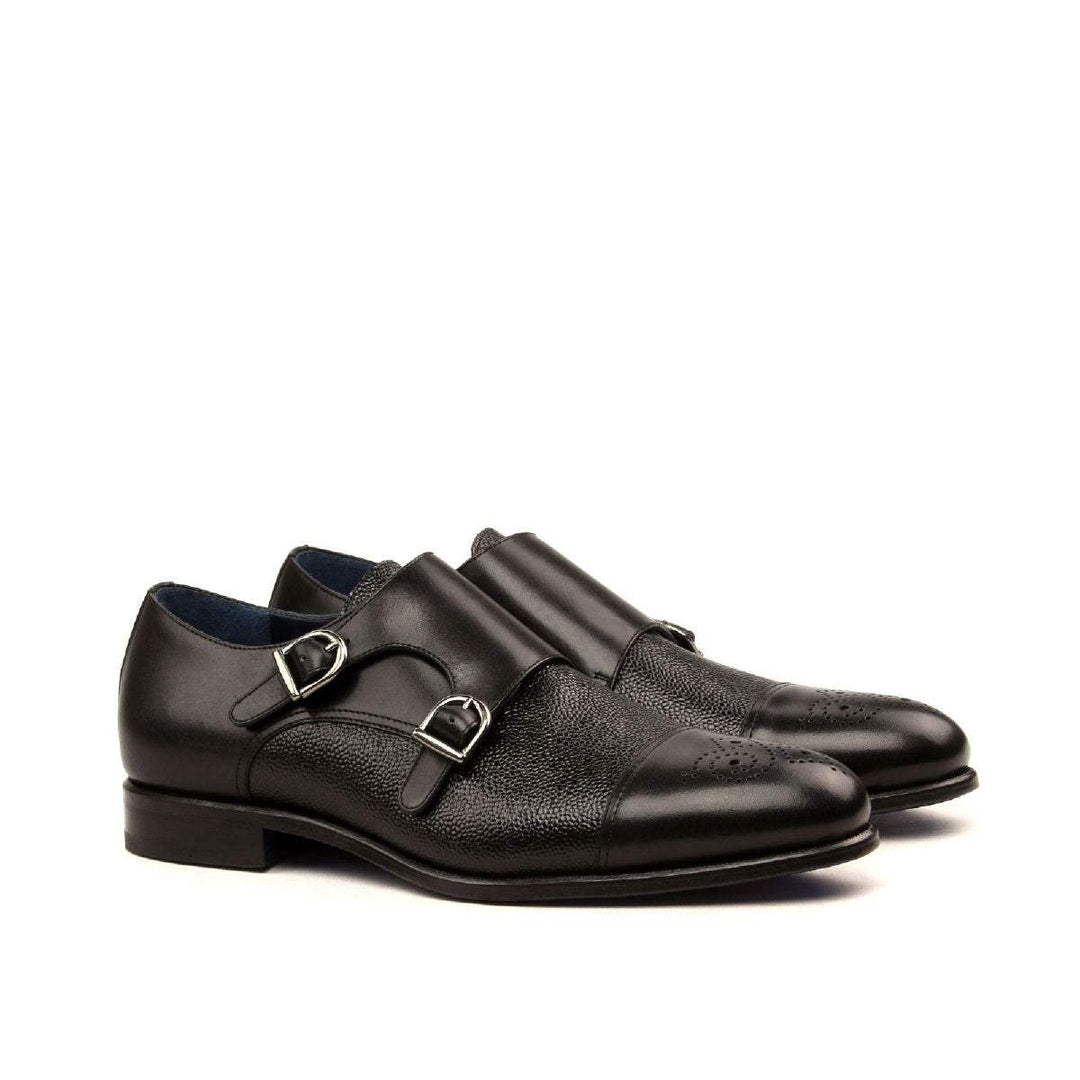 Men's Double Monk Shoes Leather Black 2438 3- MERRIMIUM