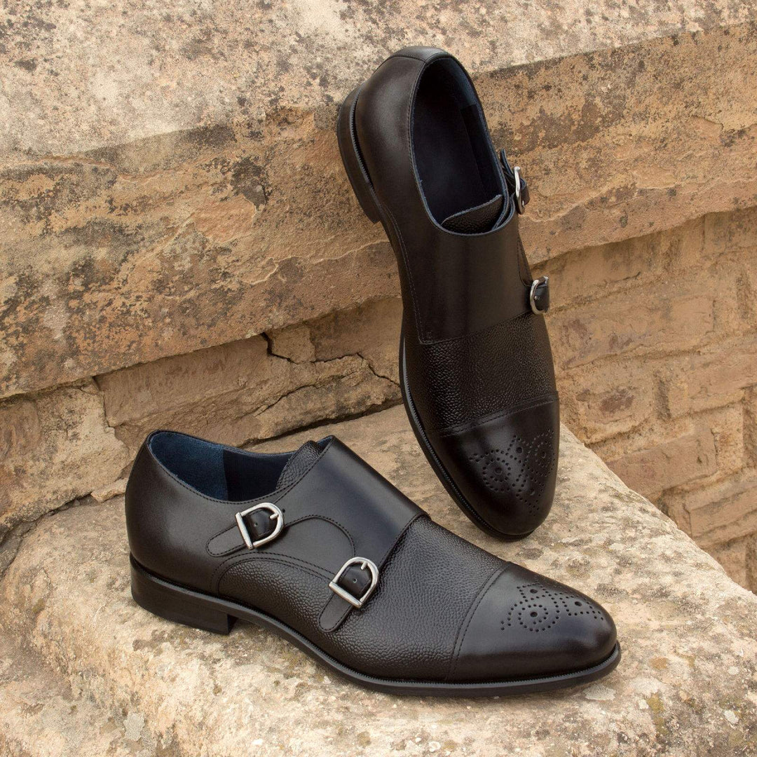 Men's Double Monk Shoes Leather Black 2438 1- MERRIMIUM--GID-1365-2438