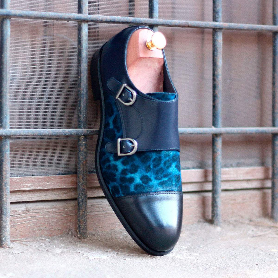 Men's Double Monk Shoes Leather Blue 1493 1- MERRIMIUM--GID-1365-1493