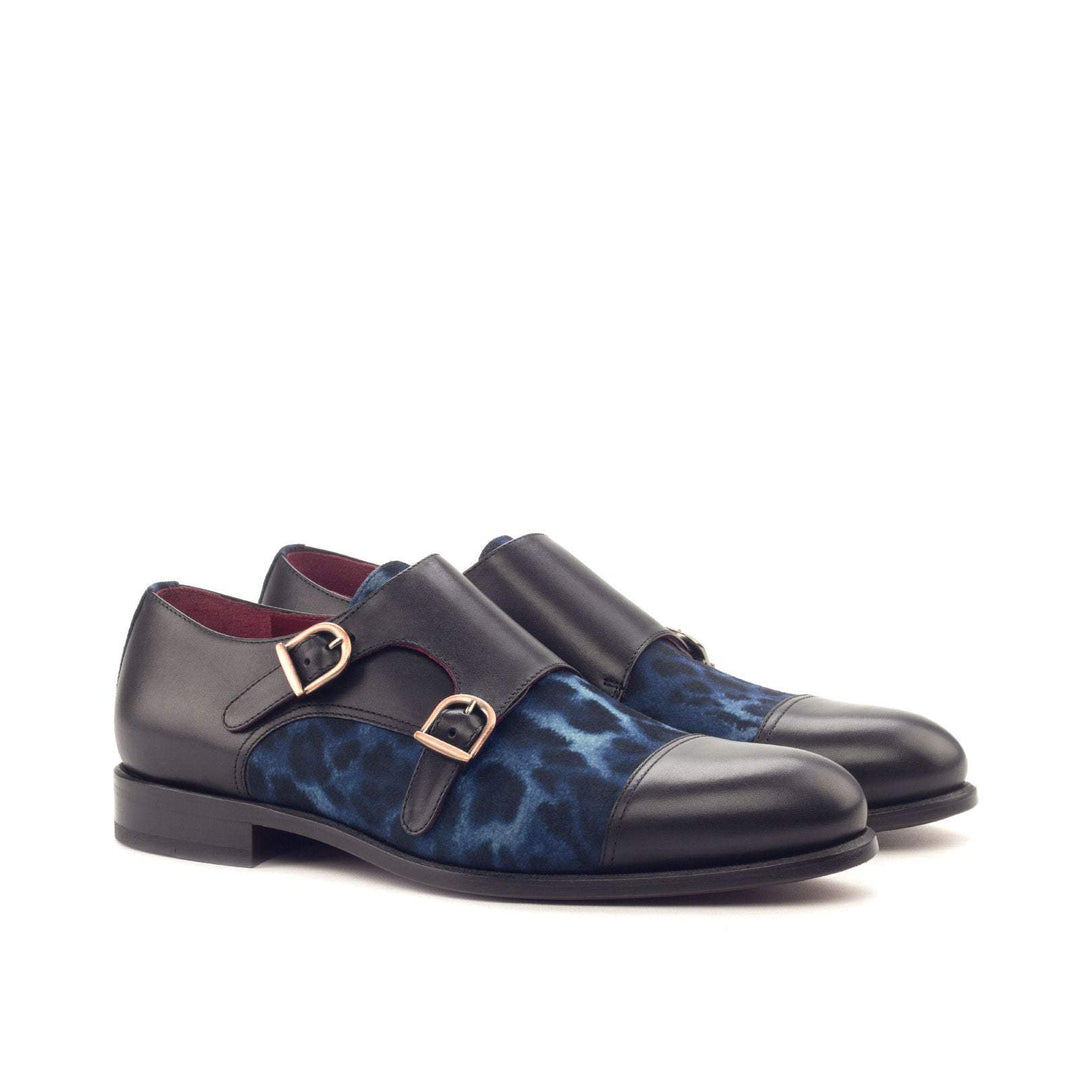 Men's Double Monk Shoes Leather Blue Black 3007 3- MERRIMIUM