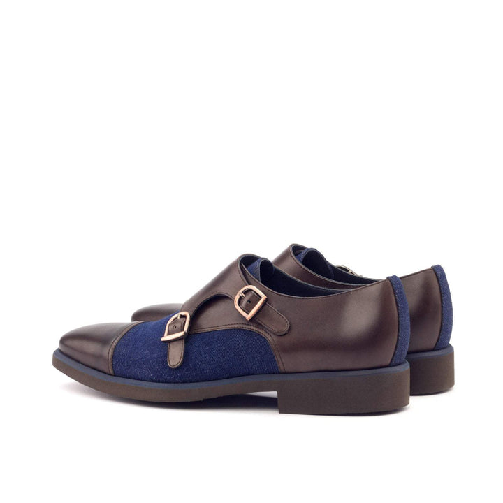 Men's Double Monk Shoes Leather Blue Dark Brown 2995 4- MERRIMIUM