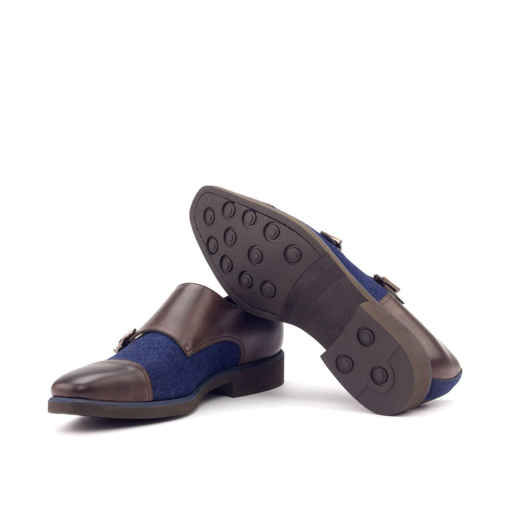 Men's Double Monk Shoes Leather Blue Dark Brown 2995 2- MERRIMIUM