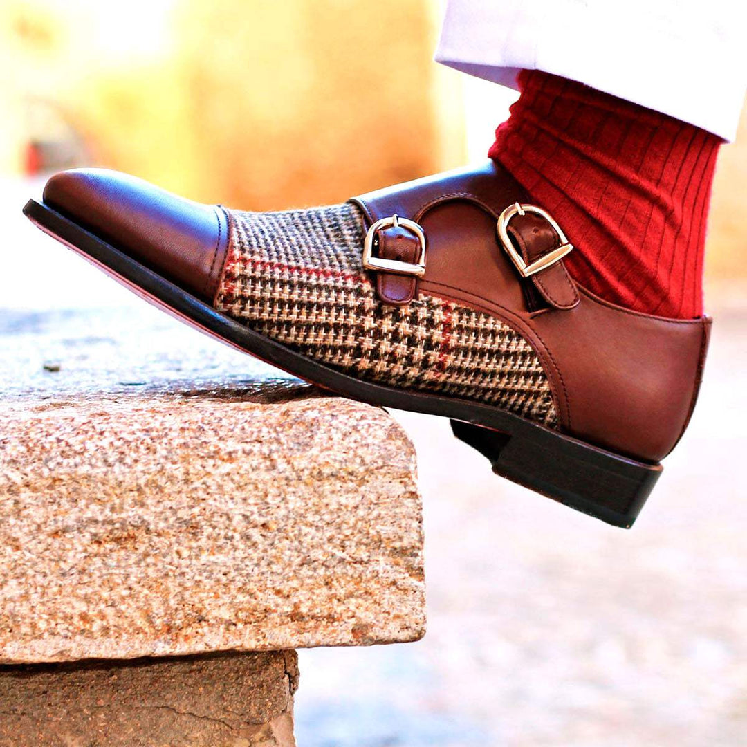 Men's Double Monk Shoes Leather Brown 1851 1- MERRIMIUM--GID-1365-1851