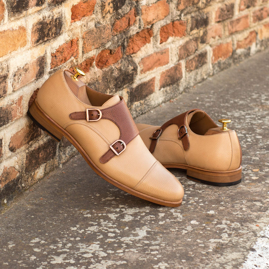 Men's Double Monk Shoes Leather Brown 3745 1- MERRIMIUM--GID-1365-3745