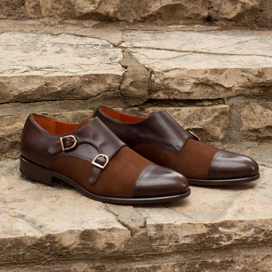 Men's Double Monk Shoes Leather Brown Dark Brown 2063 1- MERRIMIUM--GID-1365-2063