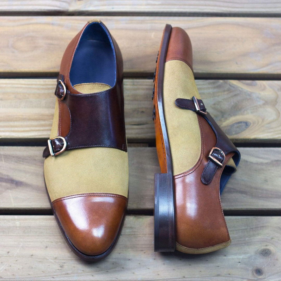 Men's Double Monk Shoes Leather Brown Dark Brown 2261 1- MERRIMIUM--GID-1365-2261