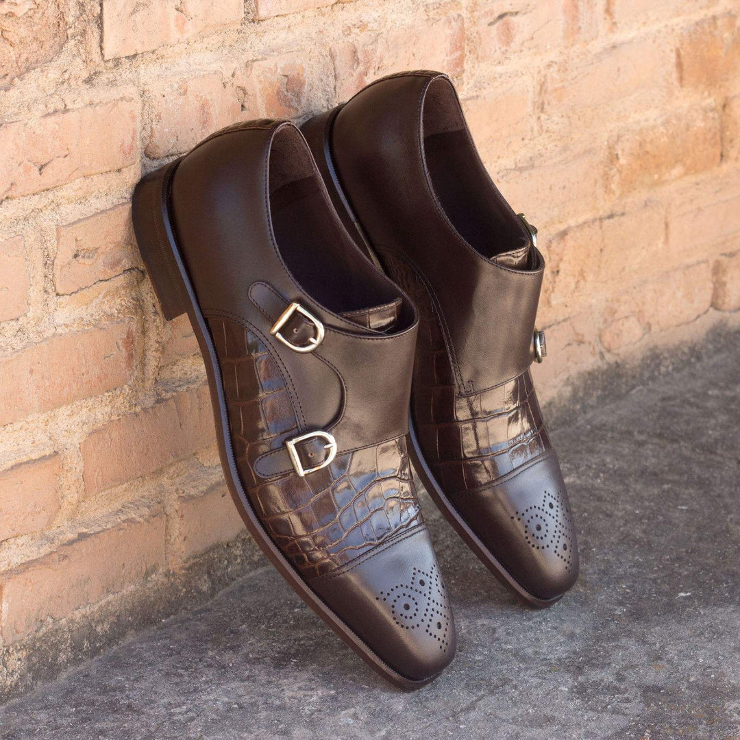Men's Double Monk Shoes Leather Brown Dark Brown 2271 1- MERRIMIUM--GID-1363-2271