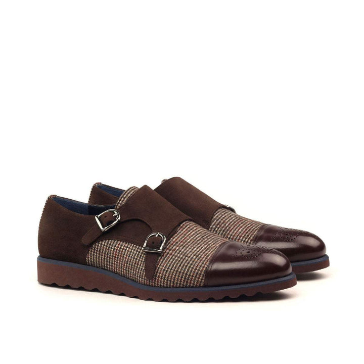 Men's Double Monk Shoes Leather Brown Dark Brown 2418 3- MERRIMIUM