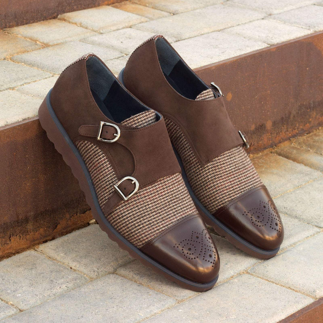 Men's Double Monk Shoes Leather Brown Dark Brown 2418 1- MERRIMIUM--GID-1365-2418