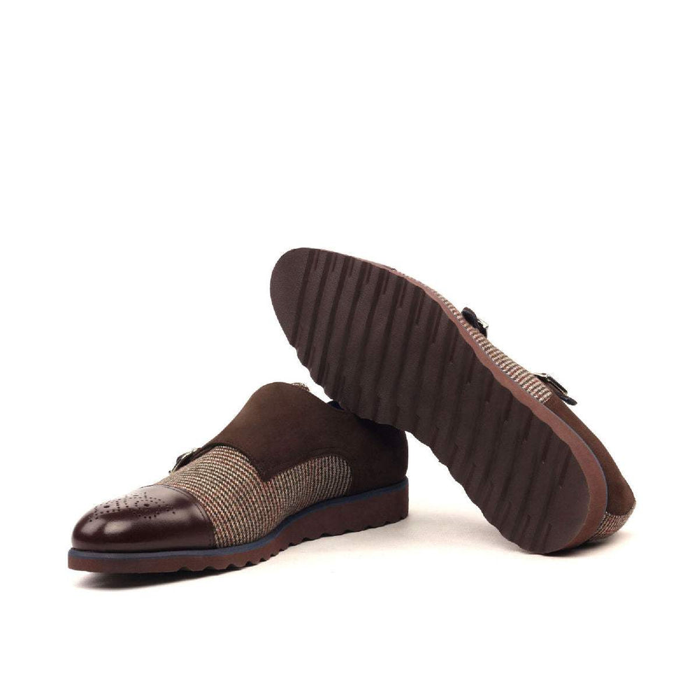 Men's Double Monk Shoes Leather Brown Dark Brown 2418 2- MERRIMIUM