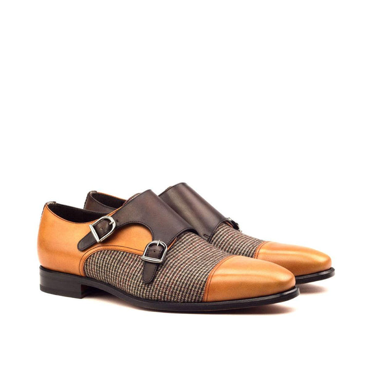 Men's Double Monk Shoes Leather Brown Dark Brown 2569 3- MERRIMIUM