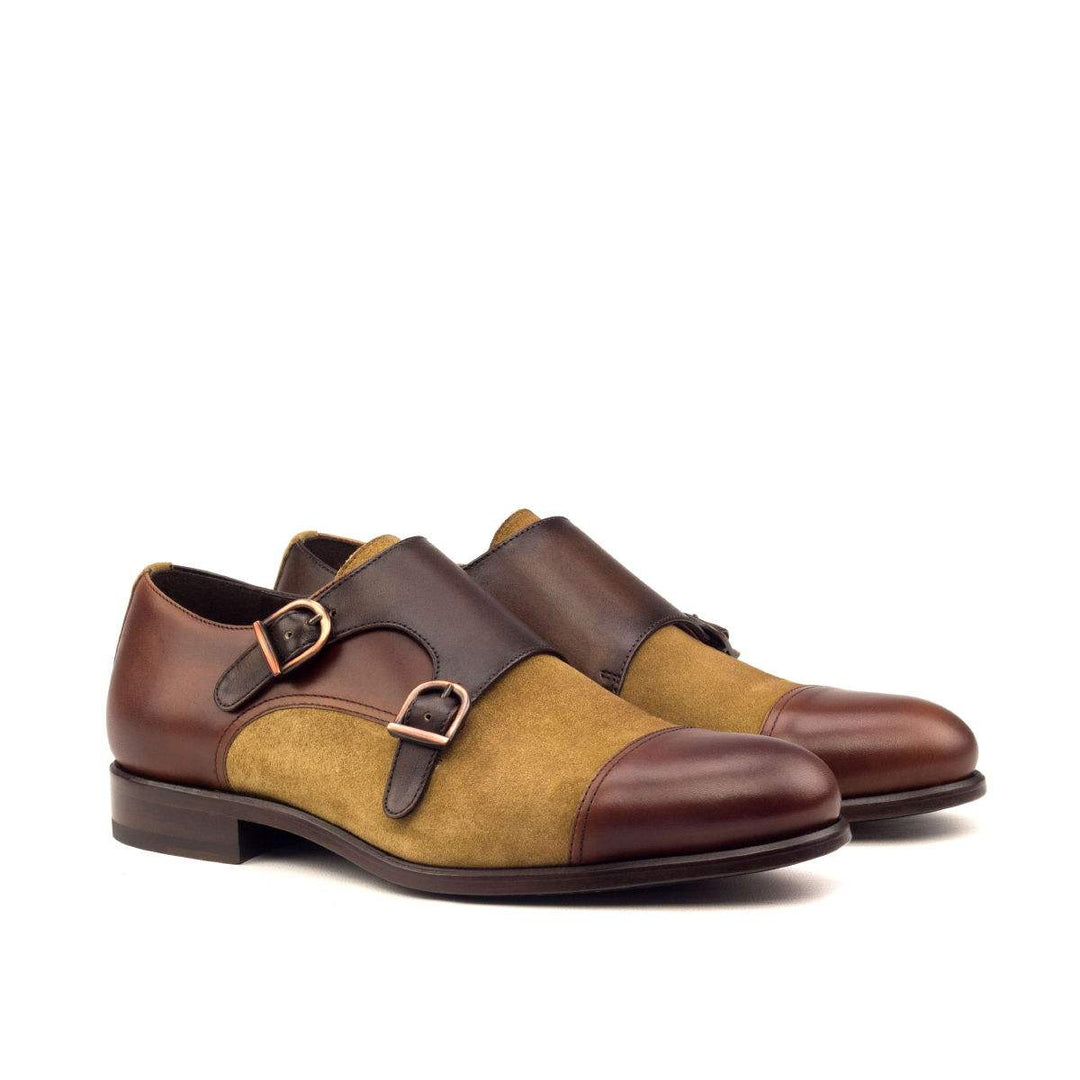 Men's Double Monk Shoes Leather Brown Dark Brown 2603 3- MERRIMIUM