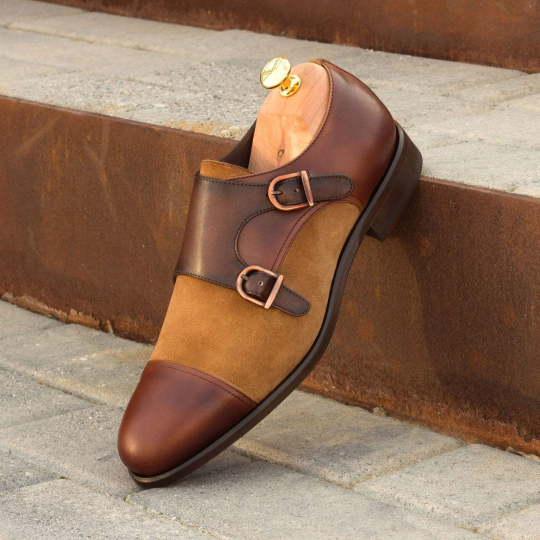 Men's Double Monk Shoes Leather Brown Dark Brown 2603 1- MERRIMIUM--GID-1365-2603