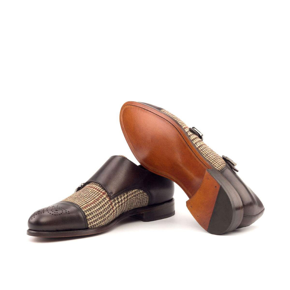 Men's Double Monk Shoes Leather Brown Dark Brown 2639 2- MERRIMIUM
