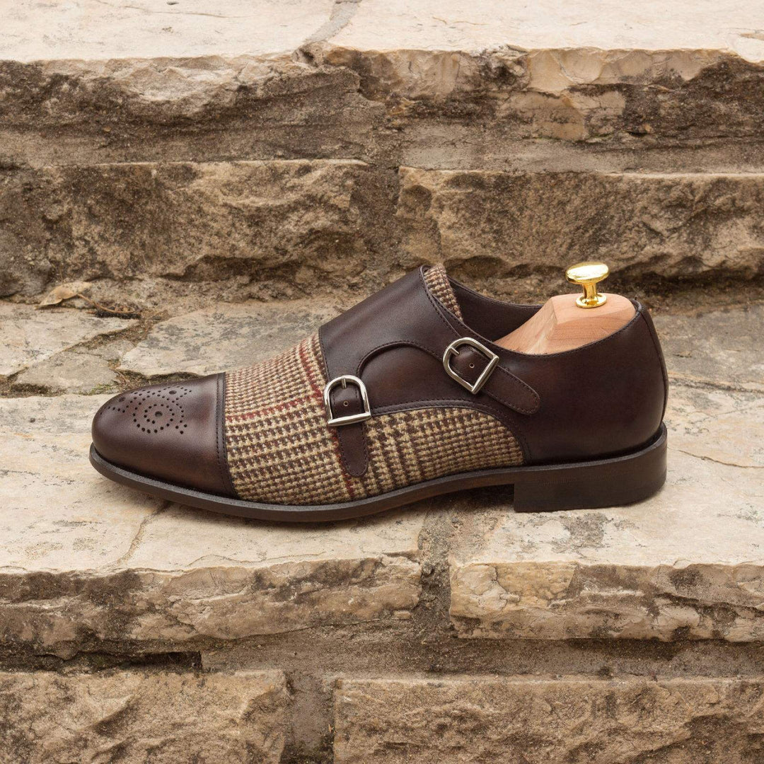 Men's Double Monk Shoes Leather Brown Dark Brown 2639 1- MERRIMIUM--GID-1365-2639