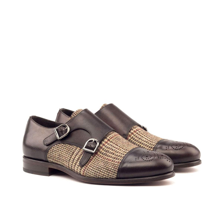 Men's Double Monk Shoes Leather Brown Dark Brown 2639 3- MERRIMIUM