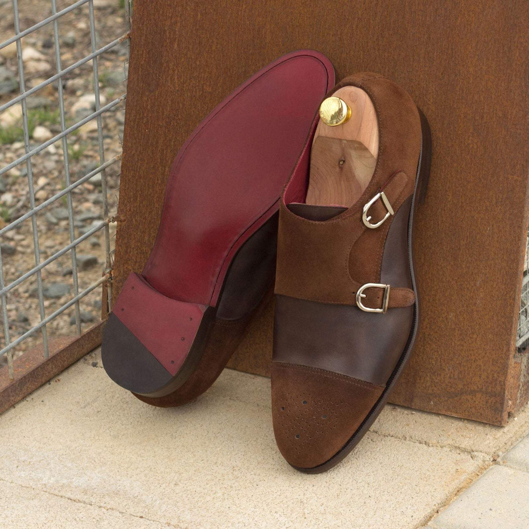 Men's Double Monk Shoes Leather Brown Dark Brown 2731 1- MERRIMIUM--GID-1365-2731