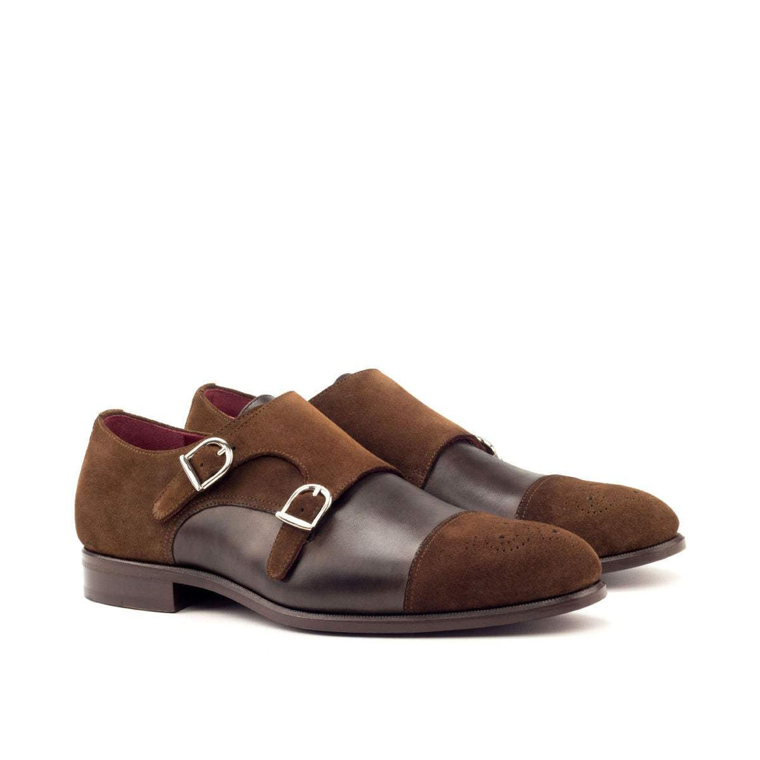 Men's Double Monk Shoes Leather Brown Dark Brown 2731 3- MERRIMIUM