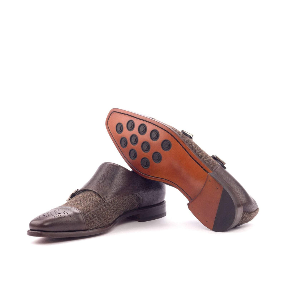 Men's Double Monk Shoes Leather Brown Dark Brown 3095 2- MERRIMIUM