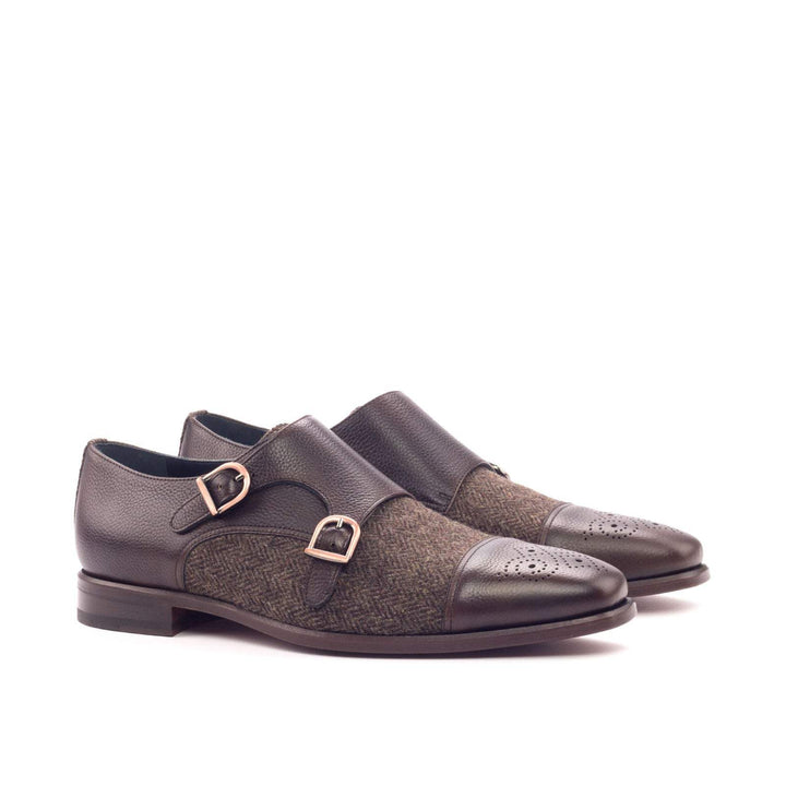 Men's Double Monk Shoes Leather Brown Dark Brown 3095 3- MERRIMIUM