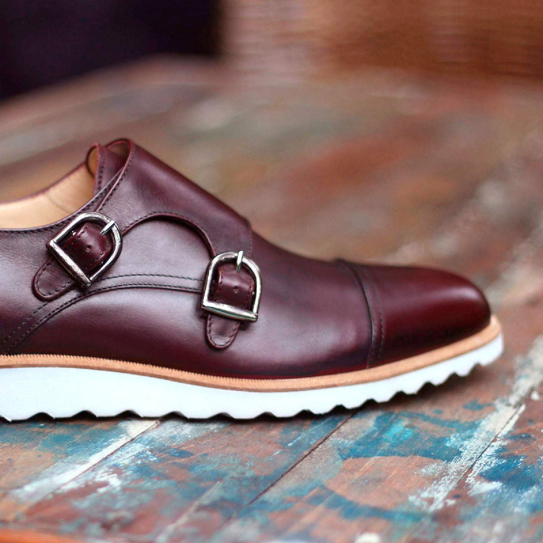 Men's Double Monk Shoes Leather Burgundy 1488 1- MERRIMIUM--GID-1365-1488