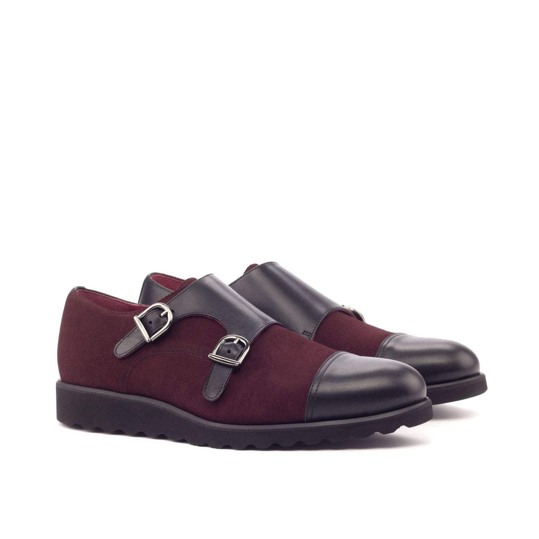 Men's Double Monk Shoes Leather Burgundy Black 3127 3- MERRIMIUM