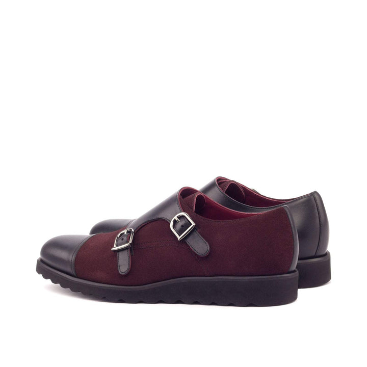 Men's Double Monk Shoes Leather Burgundy Black 3127 4- MERRIMIUM