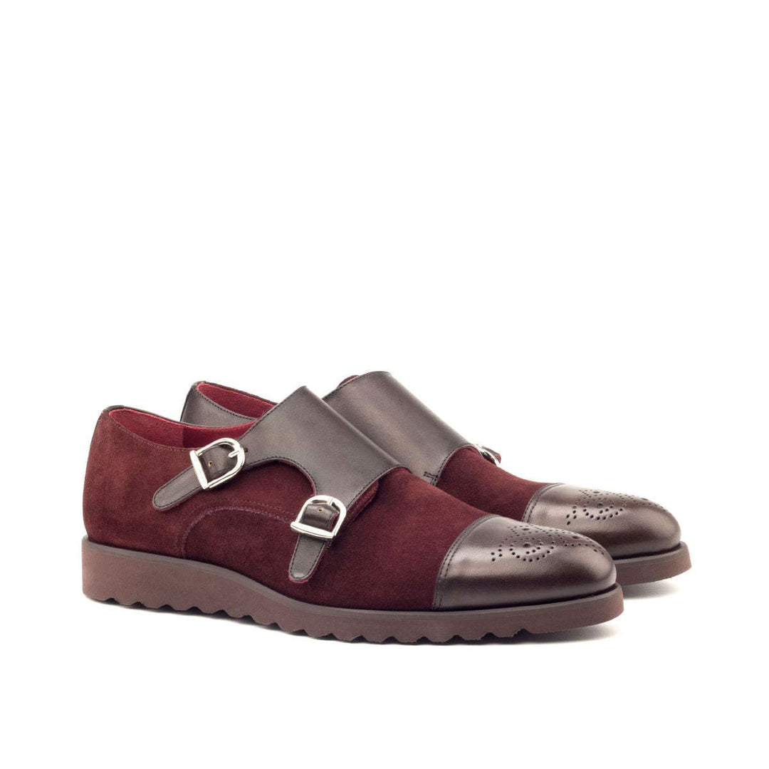 Men's Double Monk Shoes Leather Burgundy Dark Brown 2681 3- MERRIMIUM