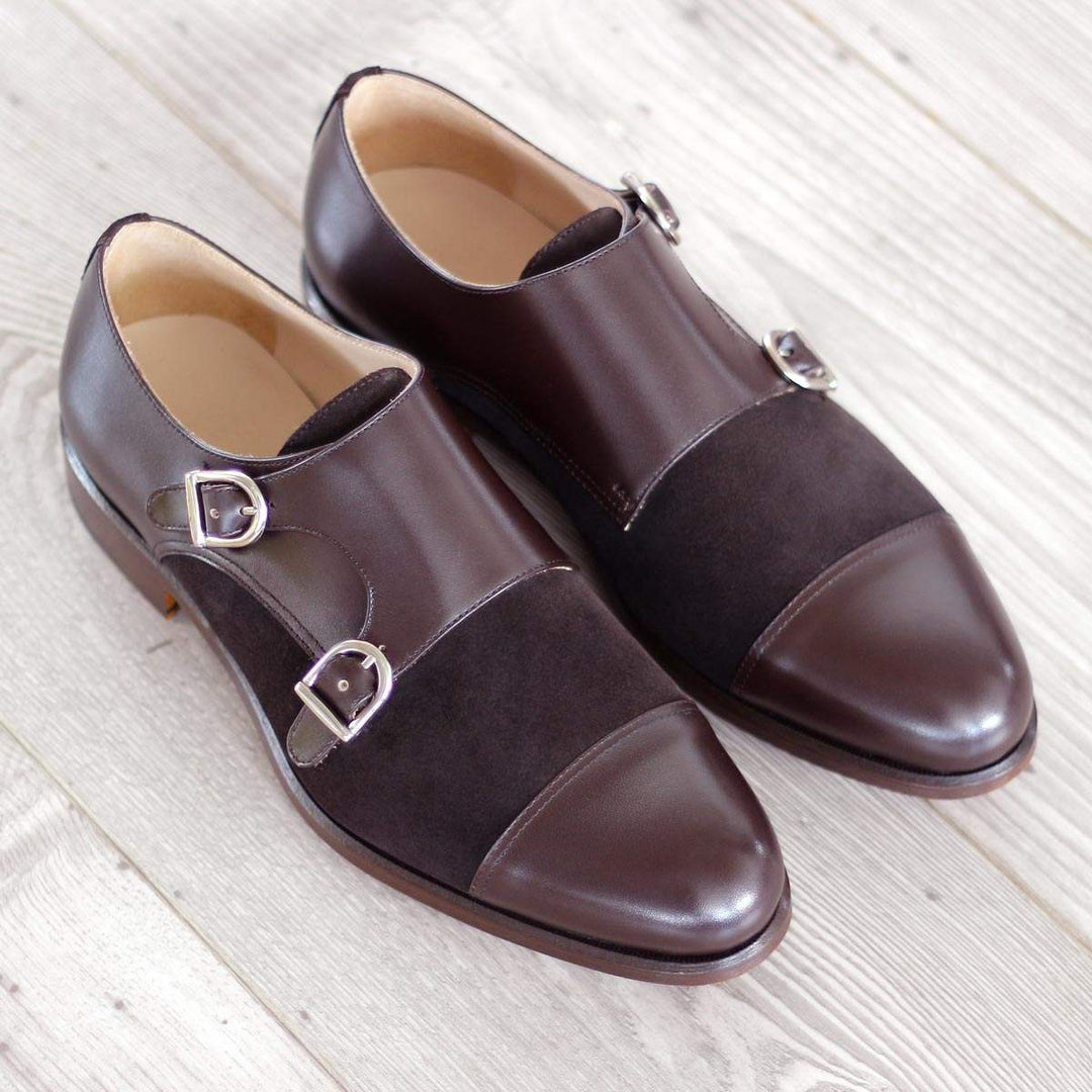 Men's Double Monk Shoes Leather Dark Brown 1925 1- MERRIMIUM--GID-1365-1925
