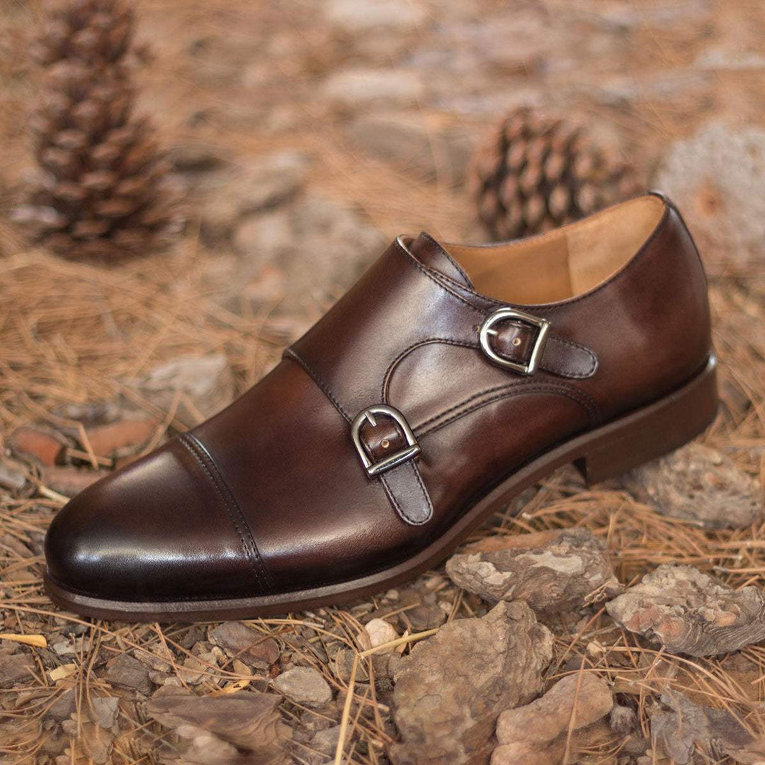 Men's Double Monk Shoes Leather Dark Brown 2115 1- MERRIMIUM--GID-1365-2115
