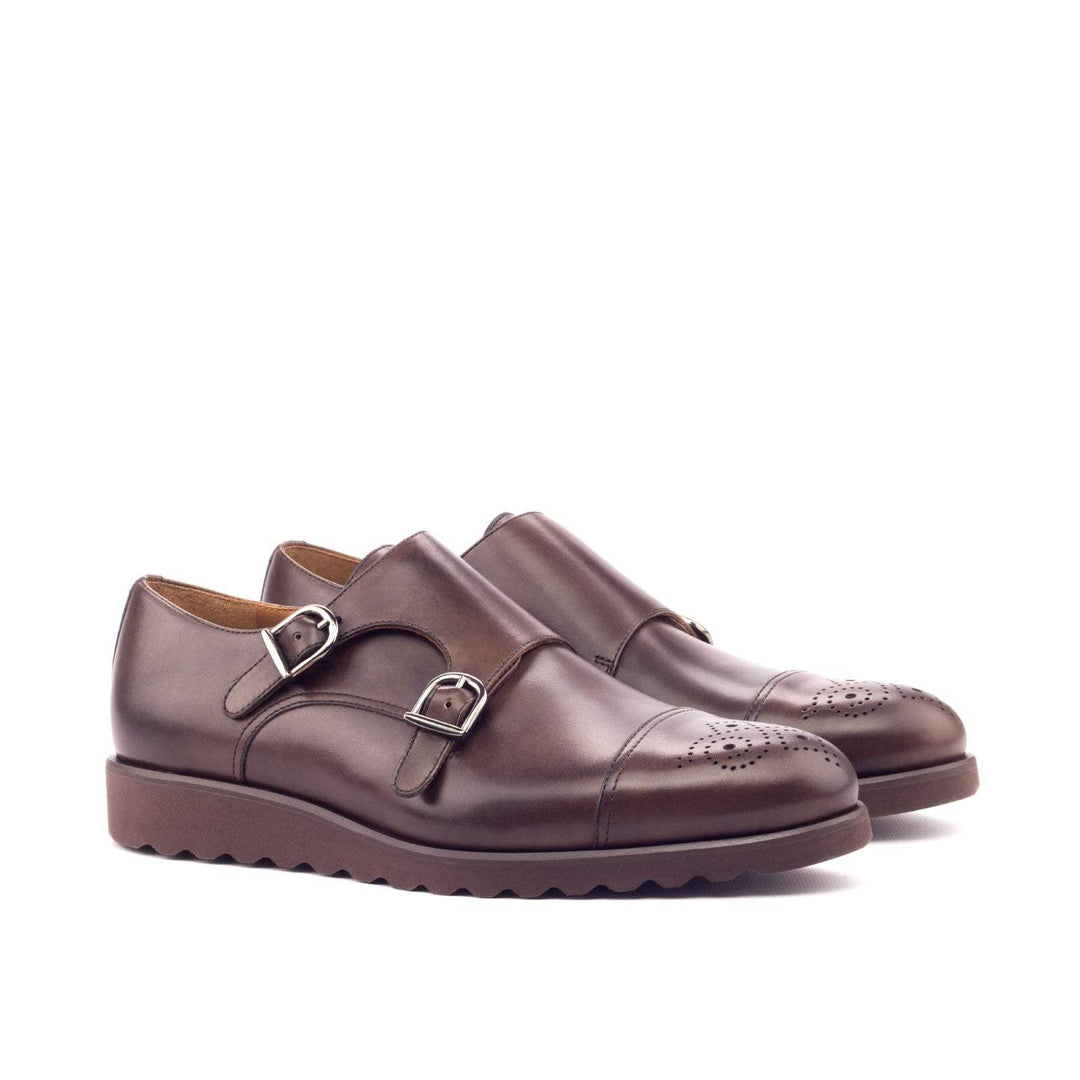 Men's Double Monk Shoes Leather Dark Brown 3134 3- MERRIMIUM