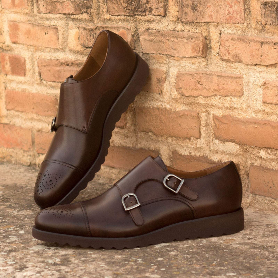 Men's Double Monk Shoes Leather Dark Brown 3134 1- MERRIMIUM--GID-1365-3134