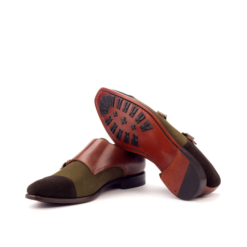 Men's Double Monk Shoes Leather Dark Brown Green 3306 2- MERRIMIUM