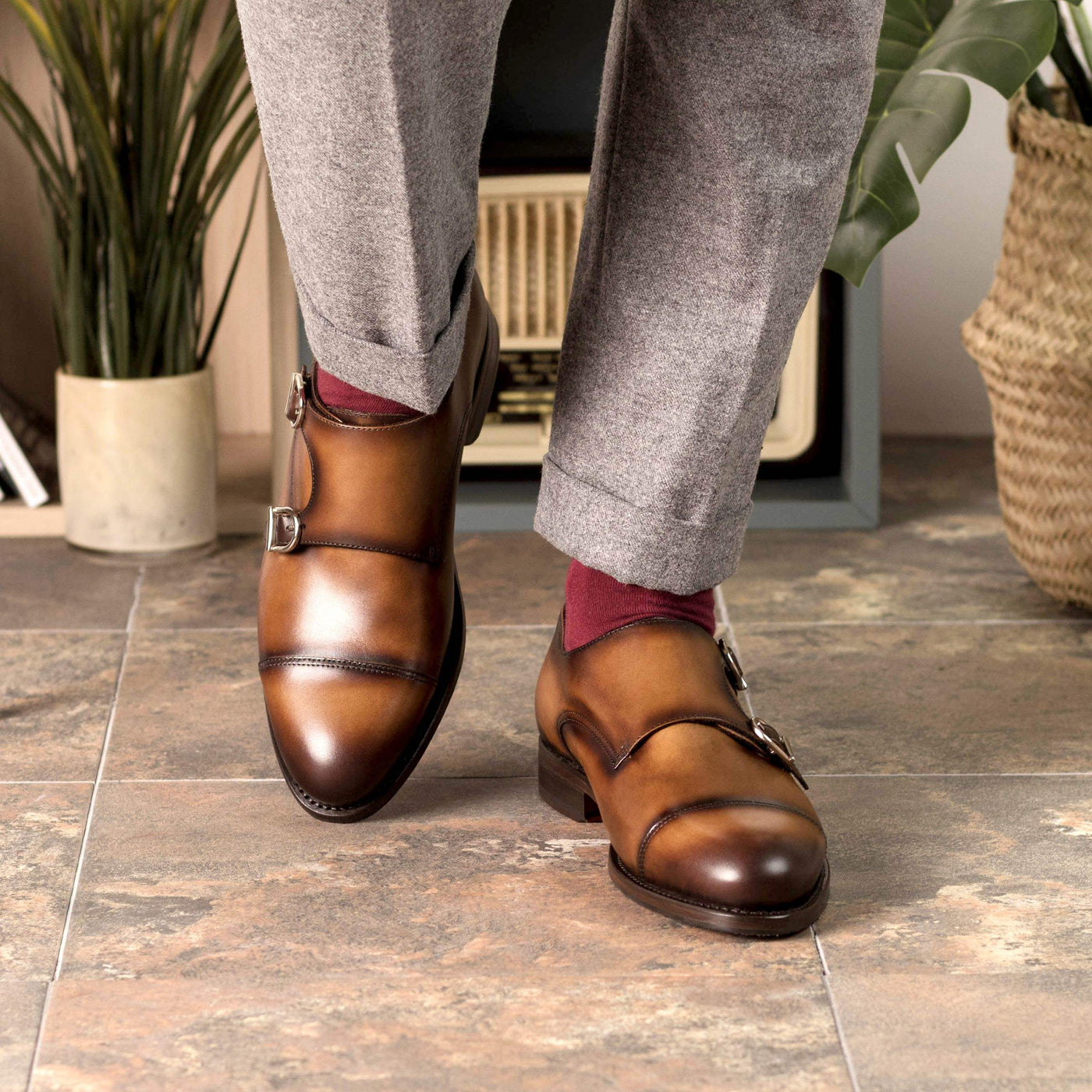 Men's Double Monk Shoes Leather Goodyear Welt 5374 5- MERRIMIUM