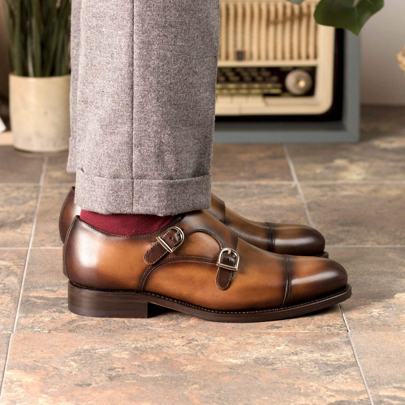 Men's Double Monk Shoes Leather Goodyear Welt 5374 2- MERRIMIUM