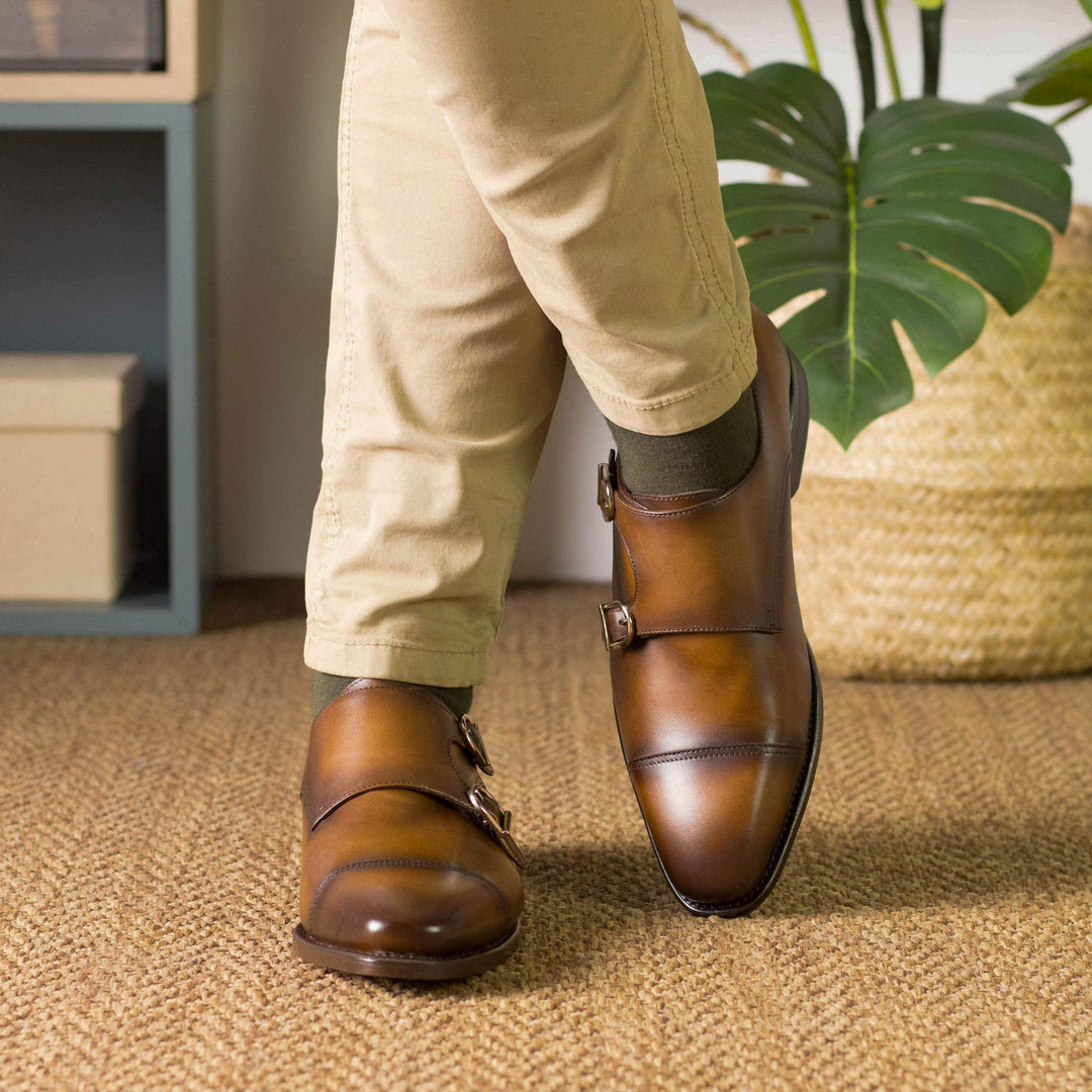 Men's Double Monk Shoes Leather Goodyear Welt 5495 1- MERRIMIUM--GID-4330-5495