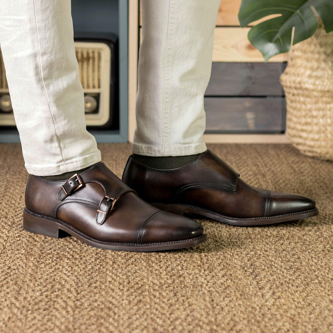 Men's Double Monk Shoes Leather Goodyear Welt 5592 1- MERRIMIUM--GID-4330-5592