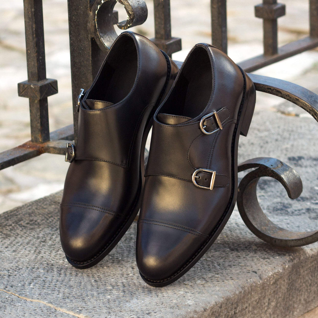 Men's Double Monk Shoes Leather Goodyear Welt Black 3249 1- MERRIMIUM--GID-2433-3249
