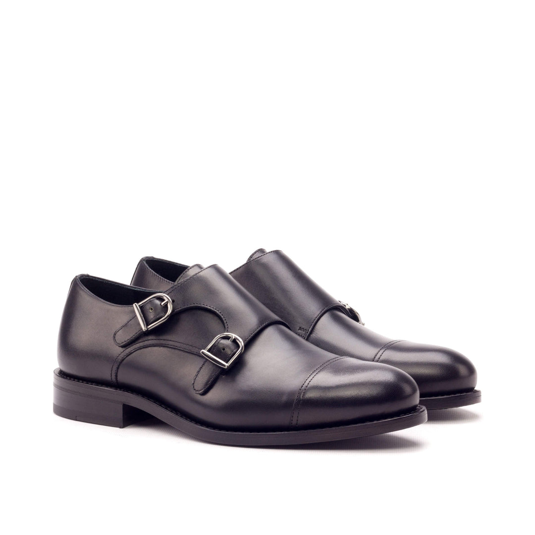 Men's Double Monk Shoes Leather Goodyear Welt Black 3249 3- MERRIMIUM