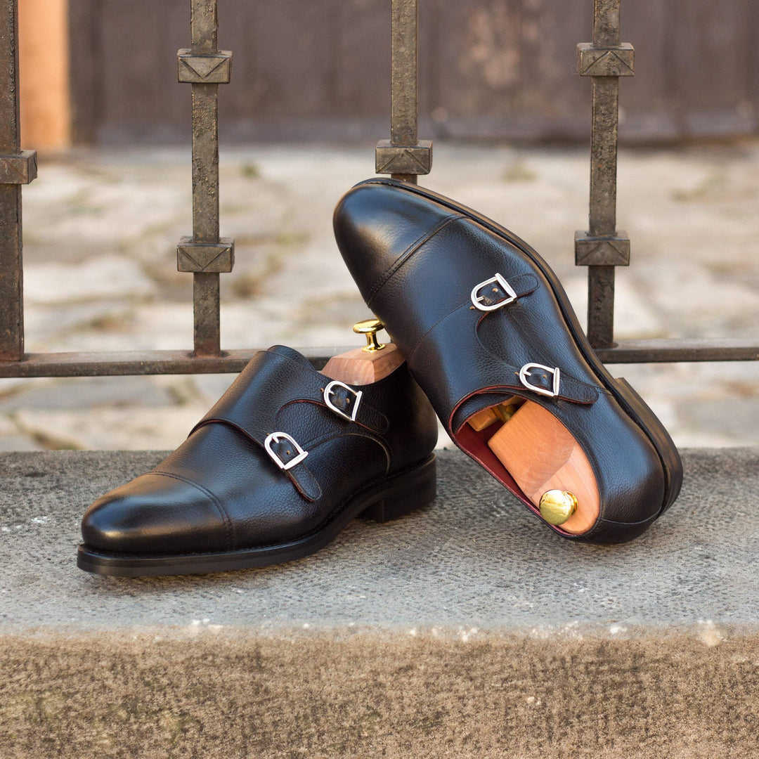 Men's Double Monk Shoes Leather Goodyear Welt Black 3256 1- MERRIMIUM--GID-2433-3256
