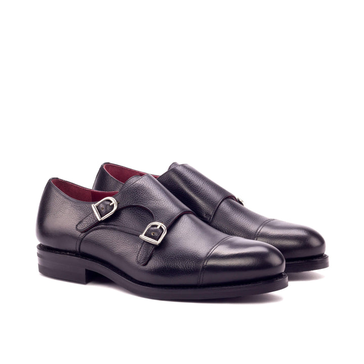 Men's Double Monk Shoes Leather Goodyear Welt Black 3256 3- MERRIMIUM