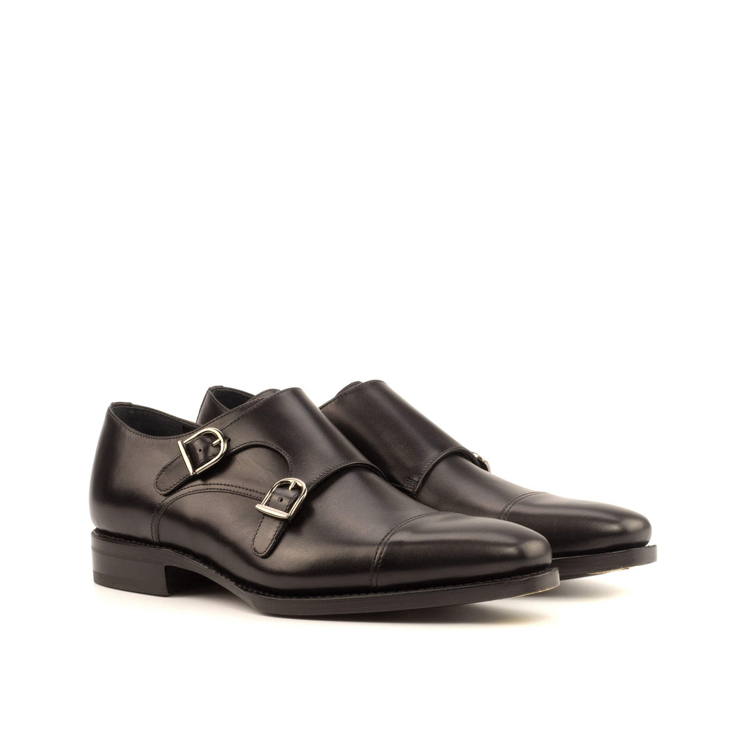 Men's Double Monk Shoes Leather Goodyear Welt Black 3945 3- MERRIMIUM