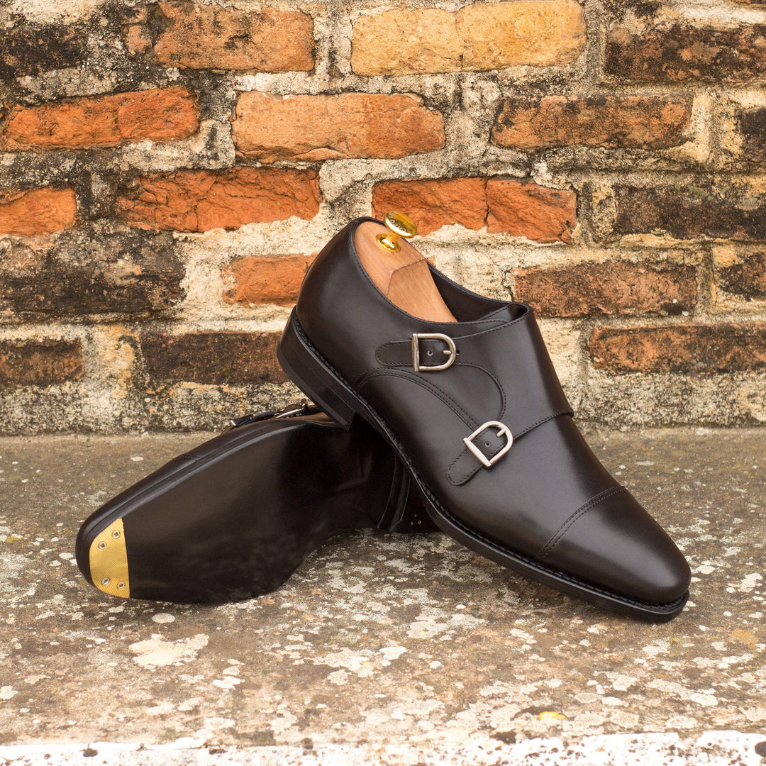 Men's Double Monk Shoes Leather Goodyear Welt Black 3945 1- MERRIMIUM--GID-2436-3945