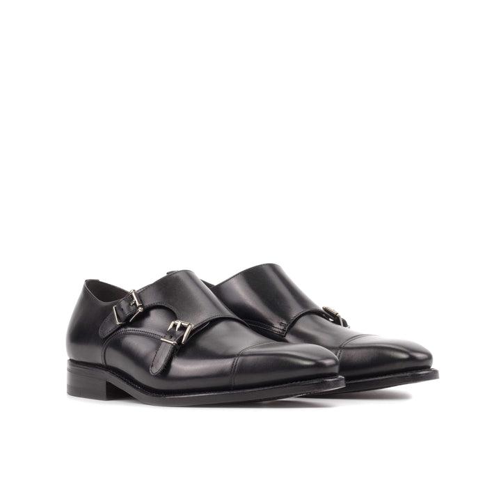 Men's Double Monk Shoes Leather Goodyear Welt Black 5550 3- MERRIMIUM