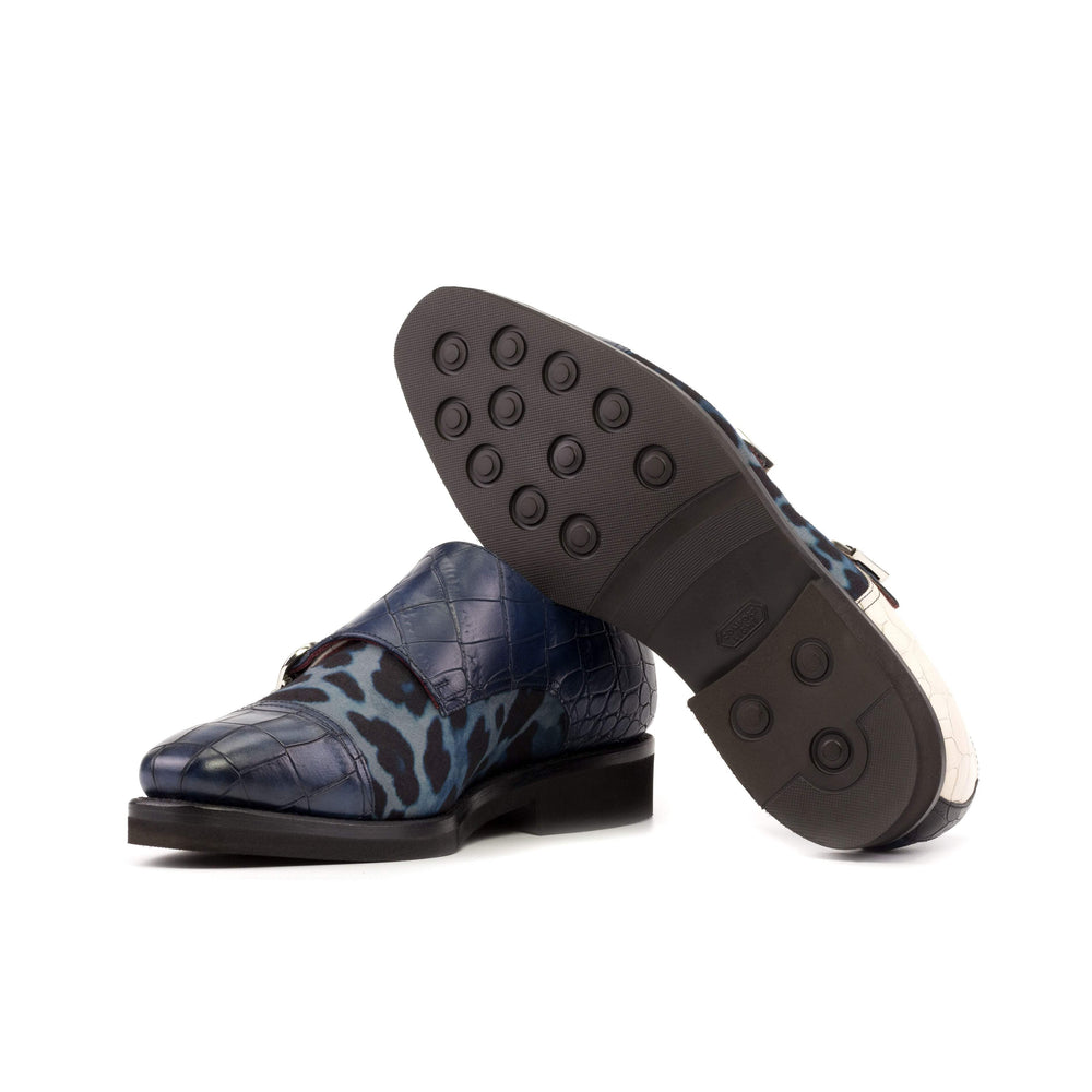 Men's Double Monk Shoes Leather Goodyear Welt Black Blue 5237 2- MERRIMIUM