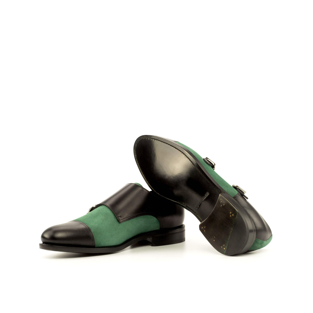 Men's Double Monk Shoes Leather Goodyear Welt Black Green 4157 2- MERRIMIUM