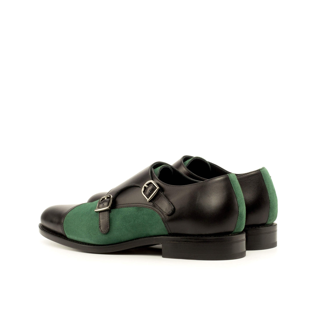 Men's Double Monk Shoes Leather Goodyear Welt Black Green 4157 4- MERRIMIUM