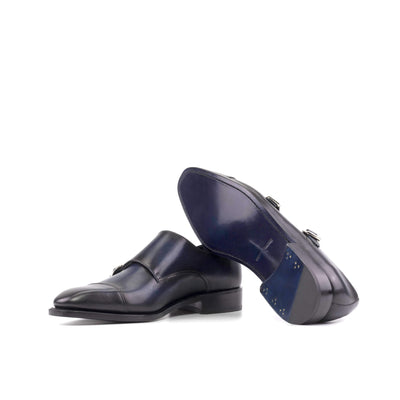 Men's Double Monk Shoes Leather Goodyear Welt Blue 5627 3- MERRIMIUM
