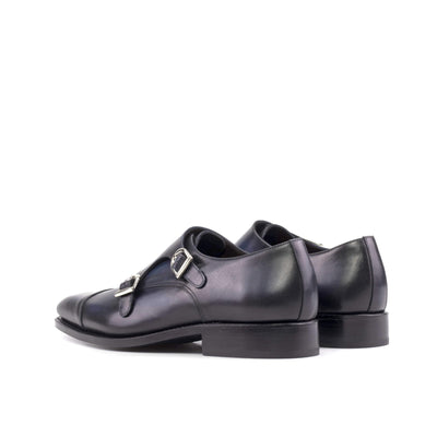 Men's Double Monk Shoes Leather Goodyear Welt Blue 5627 4- MERRIMIUM